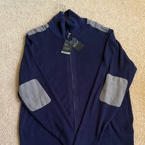 Greg Norman Collection Navy and Gray Zip-Up Sweater